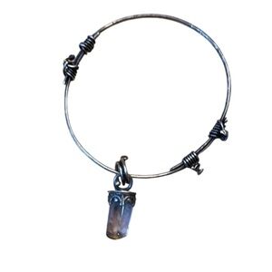 Silver Wire Bracelet with Crystal Pendant